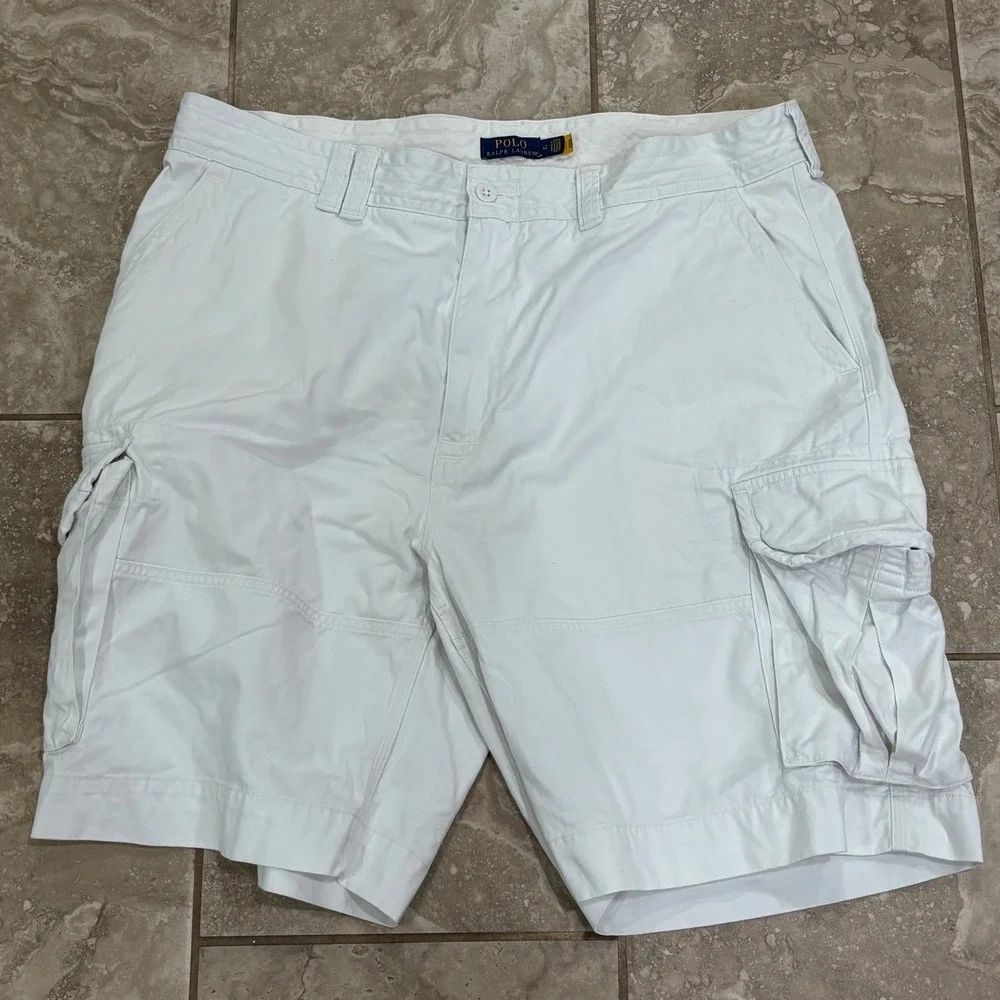 Polo Ralph Lauren Mens White Cotton Twill Cargo Shorts Size 42 Utility Summer